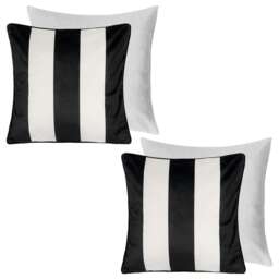 OHS 2 x Stripe Print Matte Velvet Filled Cushions, 45x45cm - Black/White