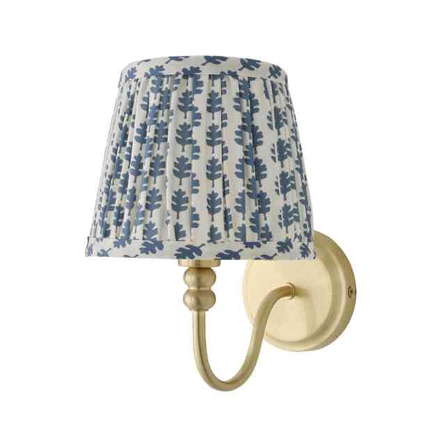 ValueLights Binky Gold Rechargeable Wall Light Blue Floral Shade Gold Blue