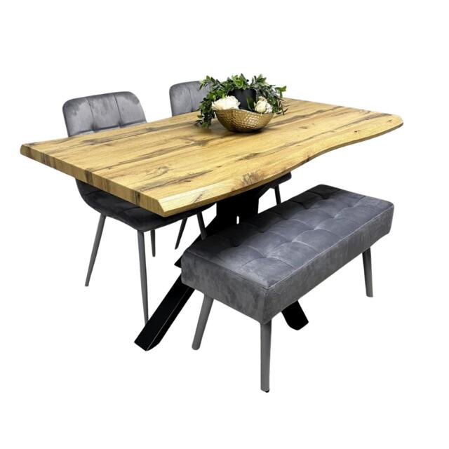 Modern Dining Table Set With 2 Grey Velvet Chairs And Grey Velvet Bench Dining Room Furniture