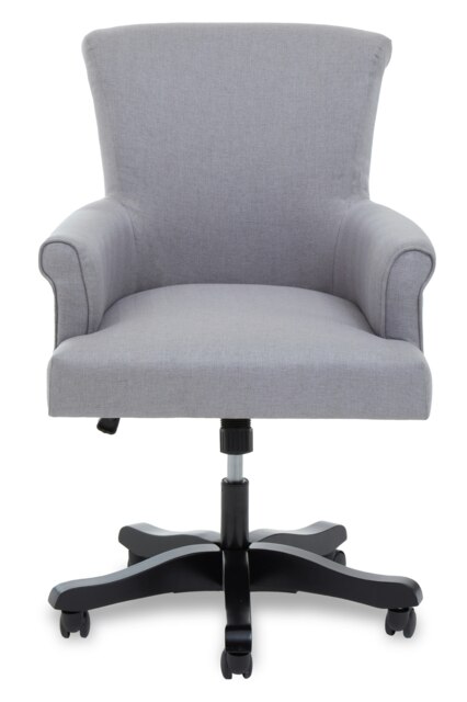 Orsina Grey Home Office Chair, Scroll‑Arm Grey Fabric Swivel Seat, Height‑Adjustable Task Chair with Wooden Base