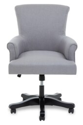 Orsina Grey Home Office Chair, Scroll‑Arm Grey Fabric Swivel Seat, Height‑Adjustable Task Chair with Wooden Base