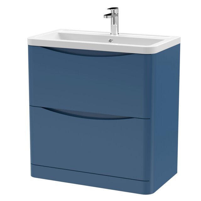 Balterley Dunwood Contemporary 2 Drawer Floor Standing Vanity Unit with Basin, Satin Blue, 800mm