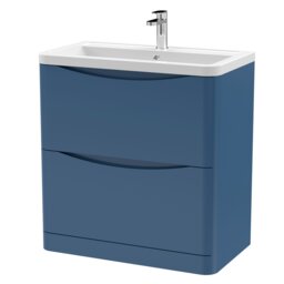 Balterley Dunwood Contemporary 2 Drawer Floor Standing Vanity Unit with Basin, Satin Blue, 800mm