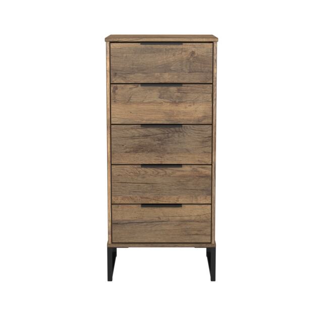 Beijing 5 Drawer Tall Bedside Cabinet in Vintage Oak (Ready Assembled) Brown Vintage Oak