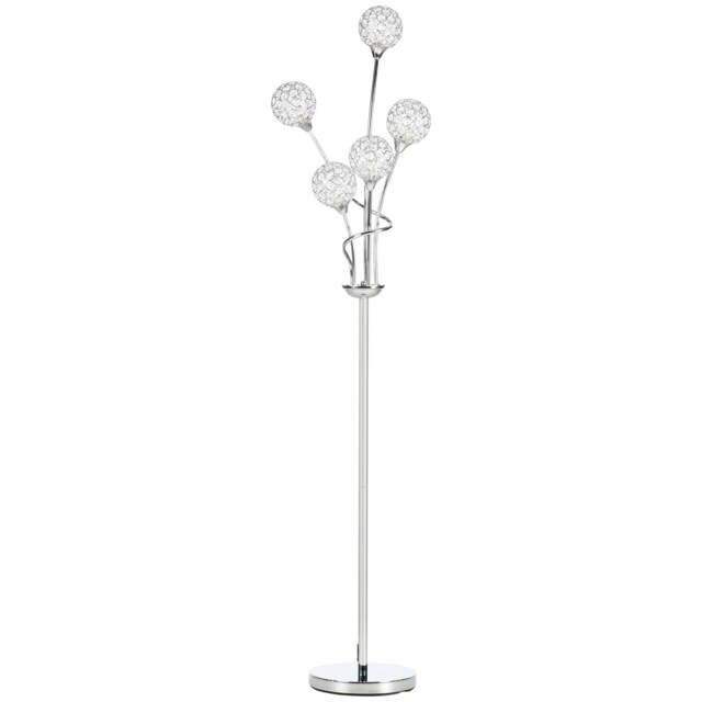 HOMCOM 5Light Upright Floor Lamps for Living Room with Lampshade, Modern Standing Lamp for Bedroom, Bulb not Included, Silver