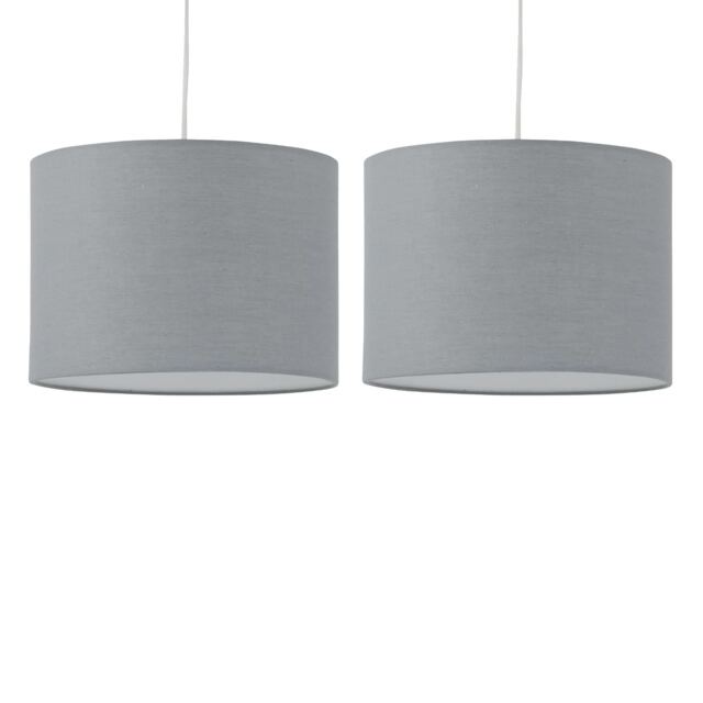 Set of 2 Grey Textured Cotton 25cm Pendant Lightshades Grey Medium 2