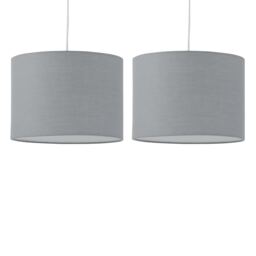 Set of 2 Grey Textured Cotton 25cm Pendant Lightshades Grey Medium 2