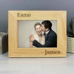 Personalised Couples 6x4 Oak Finish Photo Frame Brown One Size