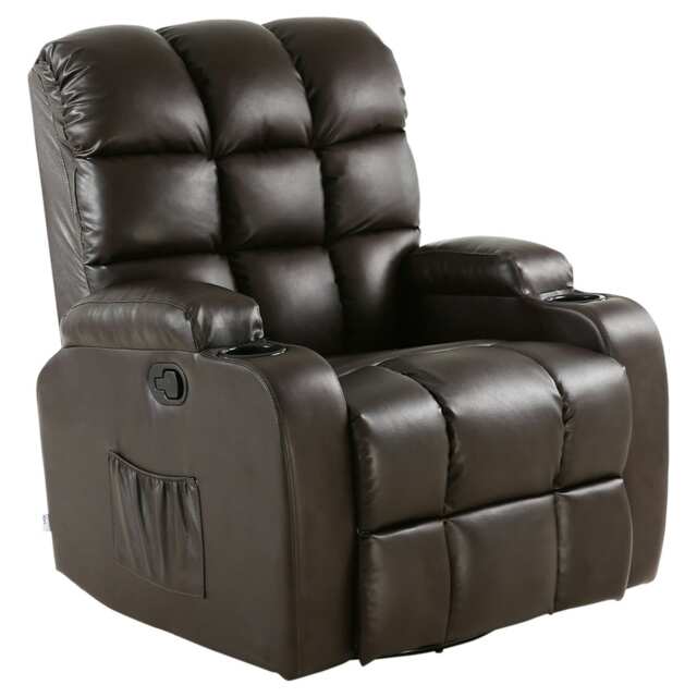 Regal Bonded Leather Recliner Rocking Swivel Heat & Massage Chair (Brown)