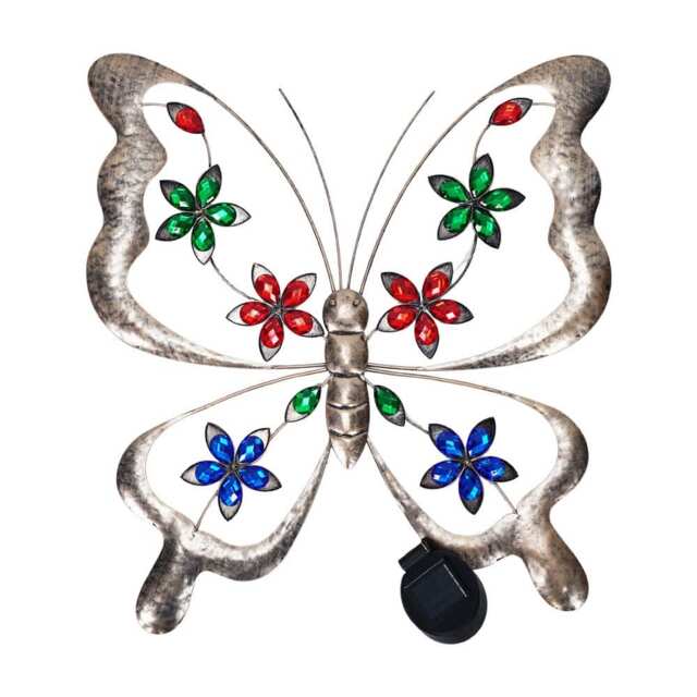ValueLights Solar Outdoor Multi Coloured Butterfly Garden Art Light Bronze
