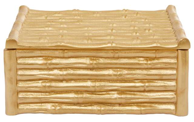 Hiba Large Gold Finish Bamboo Effect Trinket Box