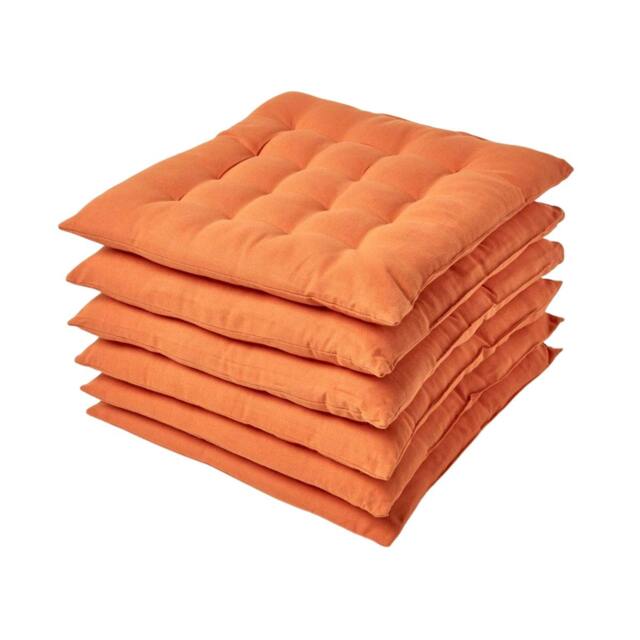 Homescapes 6 x Seat Pads Luxury Cotton Indoor Outdoor Garden Dining Cushion Burnt Orange 40 x 40 cm 6