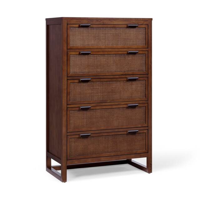 Teamson Home Hatteras Chest of Drawers 5 Drawer Bedroom Dresser, Walnut