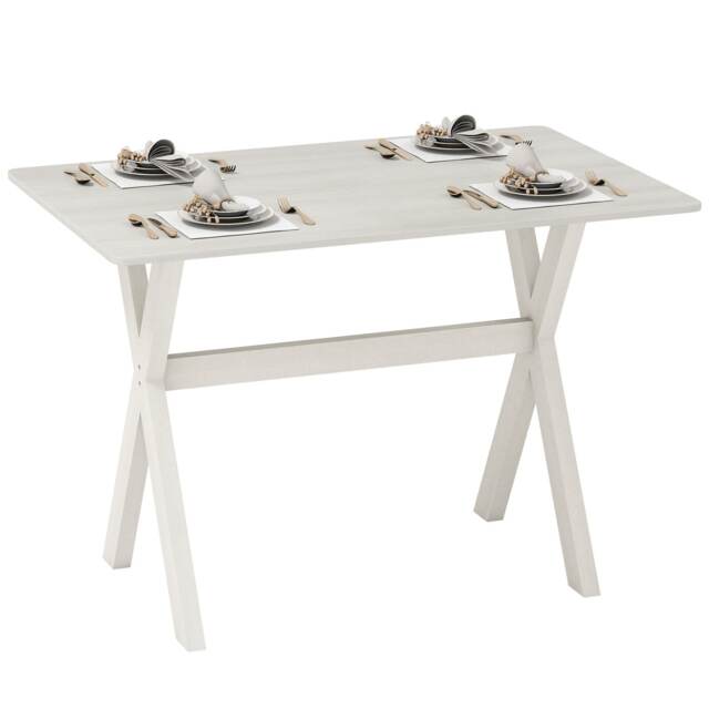 COSTWAY Modern Dining Table Wooden Kitchen Table with X-shaped Frame-White