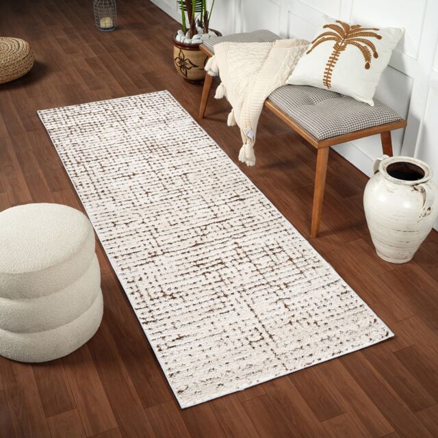 LIVABLISS Our Pnw Home Cascade-Modern Graphic High Pile Rug 80 x 220 cm Ivory Brown