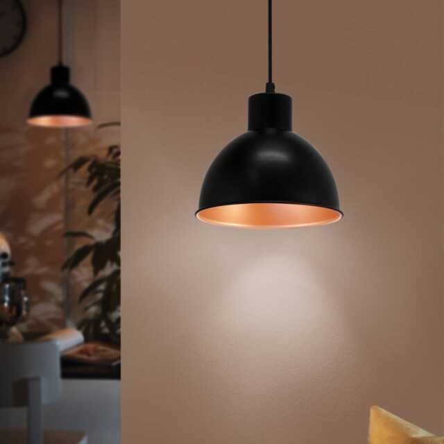 EGLO Truro 1 Black & Copper Steel Single Pendant (D) 21cm