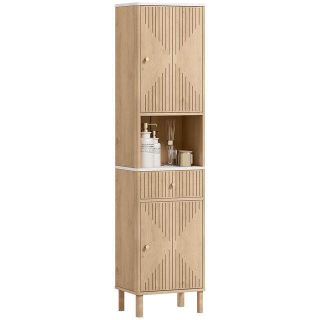 HOMCOM 168cm Tall Bathroom Cabinet with Adjustable Shelves, Oak Wood Effect