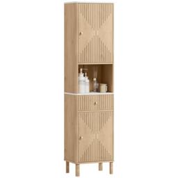 HOMCOM 168cm Tall Bathroom Cabinet with Adjustable Shelves, Oak Wood Effect Brown Oak Wood Effect