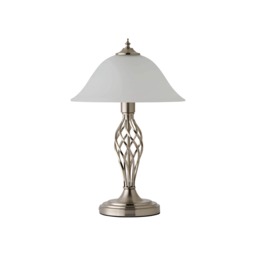 ValueLights Memphis Twist Brushed Chrome Table Lamp Frosted Shade Chrome