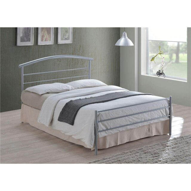 Chrome Footed Sand Fabric Bed Frame - King Size 5ft