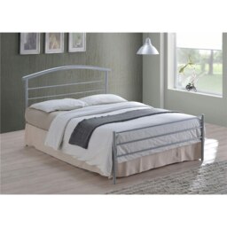 Chrome Footed Sand Fabric Bed Frame - King Size 5ft