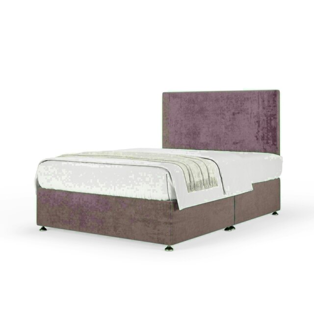 Mauve Naples Velvet No Drawer Divan Base and Valencia Headboard Double