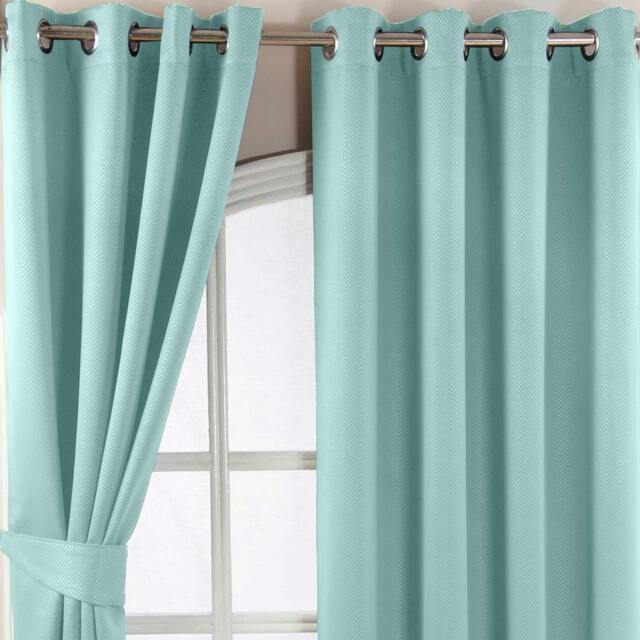 Homescapes Pastel Blue Herringbone Chevron Blackout Thermal Curtains Pair Eyelet Style - 46x90 Inches Blue Pastel Blue