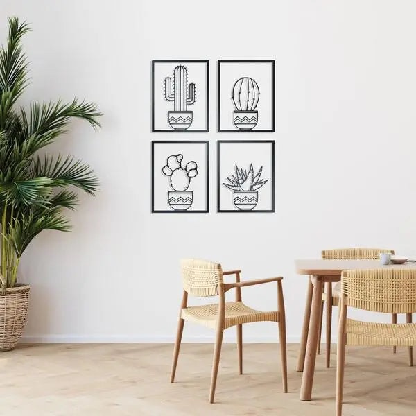 Cactus Metal Wall Art Set of 4 Indoor & Outdoor Steel Decor