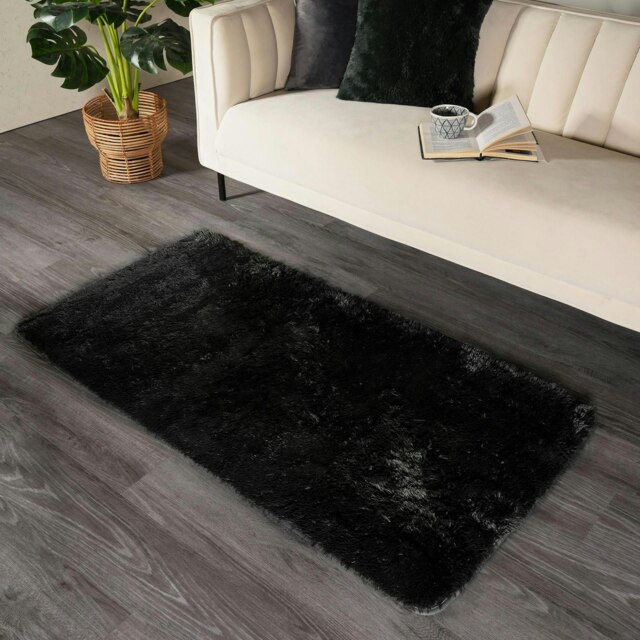 OHS Fluffy Anti-Slip Shaggy Floor Mat Rug, 160x230cm - Black