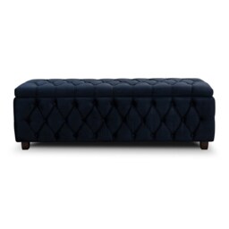 90cm Riga Ottoman Storage Box with Wooden Legs, Black Velvet Upholstered Chesterfield Storage Ottoman Box