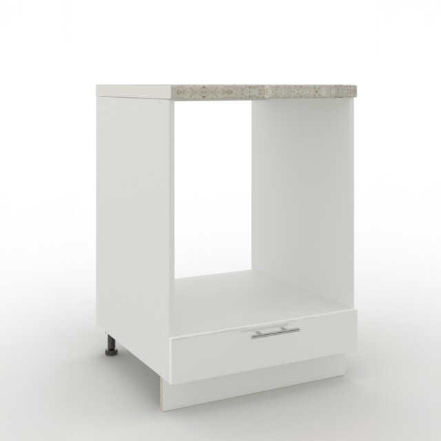 JD Greta Adjustable Legs Kitchen Base Oven Unit 600mm Cabinet With Front 60cm - White Gloss With Worktop