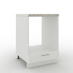 JD Greta Adjustable Legs Kitchen Base Oven Unit 600mm Cabinet With Front 60cm - White Gloss With Worktop