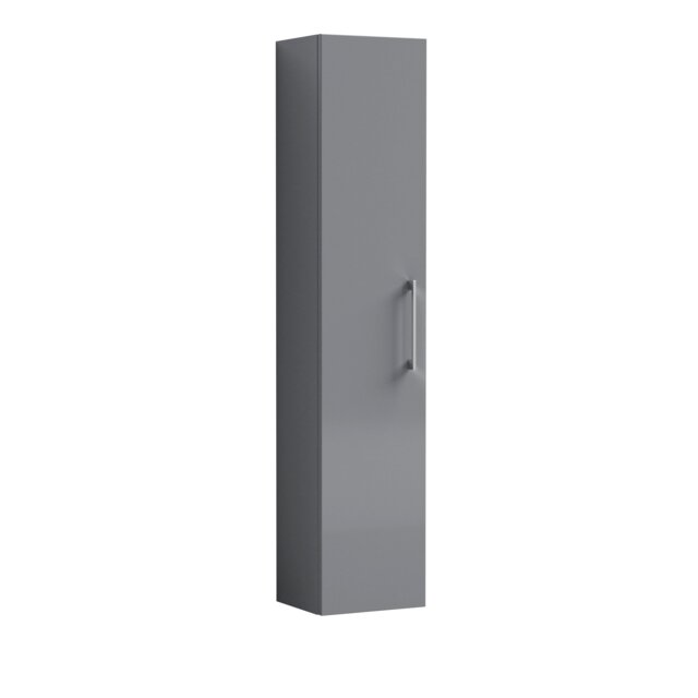Balterley Level Modern Bathroom 1 Soft Close Door Wall Hung Tall Storage Unit, with D-Shape Handle Grey Satin Grey