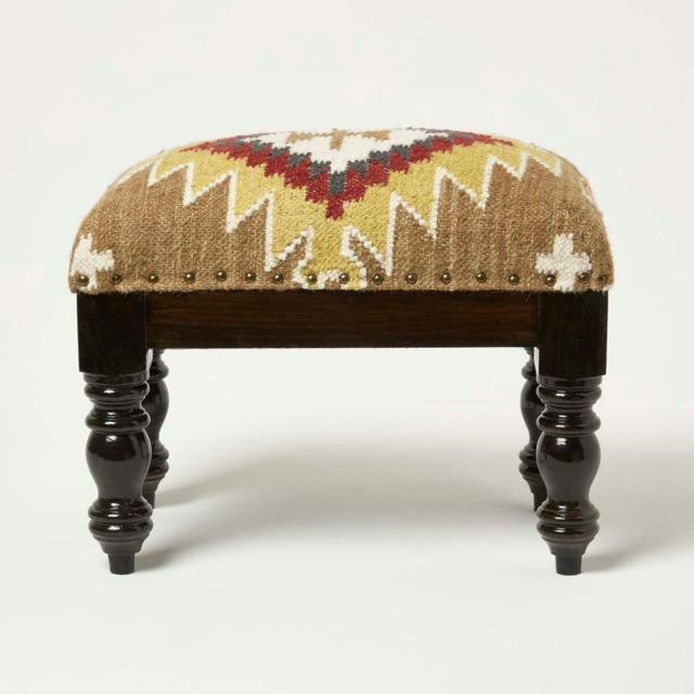 Homescapes Jaipur Handwoven Kilim Footstool - 50 x 30 cm