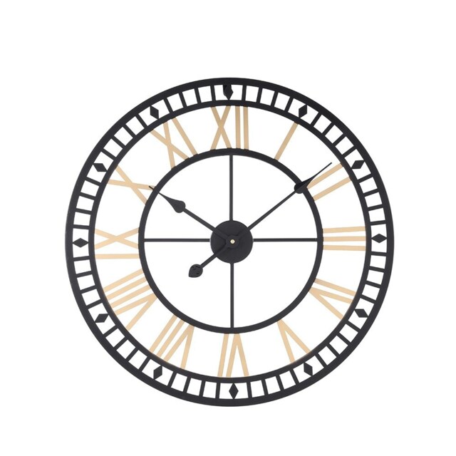 Living and Home Metal Roman Numeral Modern Wall Clock - Gold & Black