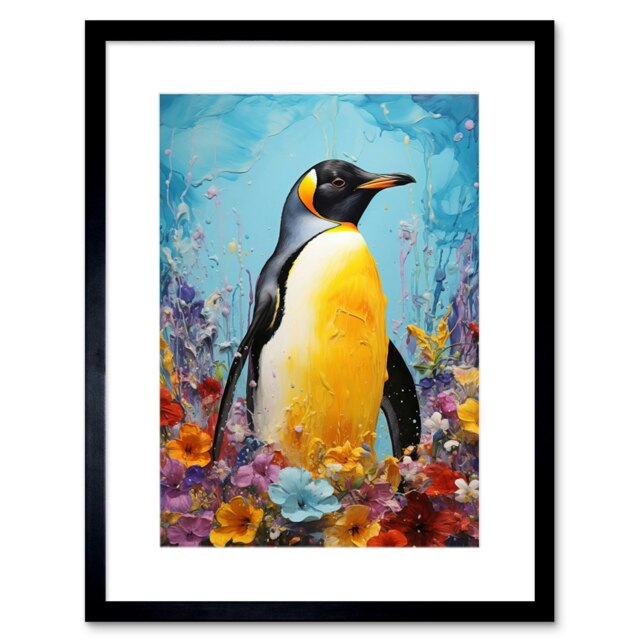 "King Penguin Colourful Floral Flowers Nest 9x7"" Black Framed Wall Art Print"