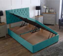 Side Opening Ottoman Divan Bed Base Only 5FT King Size Green Plush