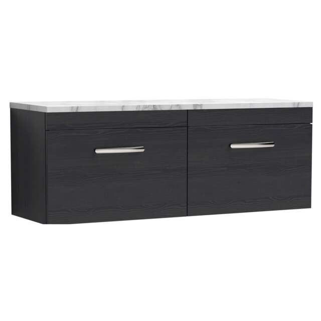 Balterley Millwich Contemporary 2 Drawer Wall Hung Vanity Unit with Laminate Carrara Marble Worktop, Charcoal Black, 1200mm