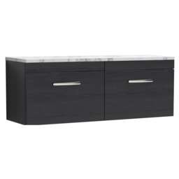 Balterley Millwich Contemporary 2 Drawer Wall Hung Vanity Unit with Laminate Carrara Marble Worktop, Charcoal Black, 1200mm