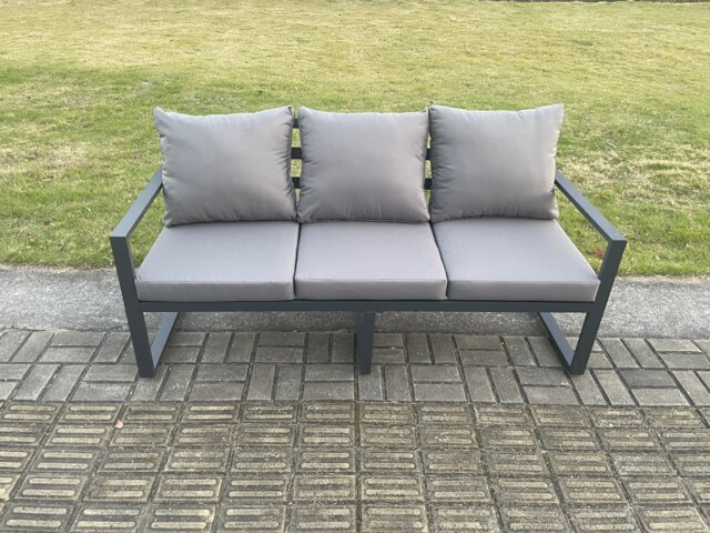 Fimous Aluminium Outdoor Garden Sofa Patio Lounge 3 Seater Sofa for Balcony, Terrace,Swimming Pool Dark Grey