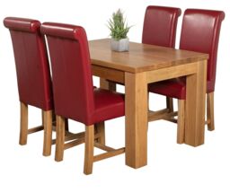 Dakota 127 x 82cm Oak Small Dining Table and 4 Washington Leather Chairs Red Red