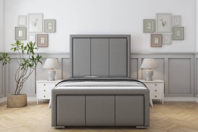 "Sloomy Lancaster Pewter Dumfries Bed Frame With Mattress With 50"" Upholstered Headboard 4' Small Double"