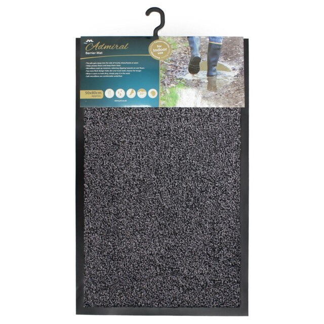 JVL Admiral Barrier Door Mat, Microfibre, Charcoal, 50 x 80 cm
