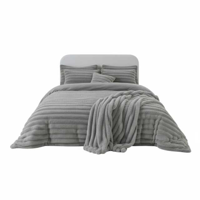 Luxury Teddy Cord Design Bedding Set Ultra Soft Cozy Stylish Comfort Silver Super King