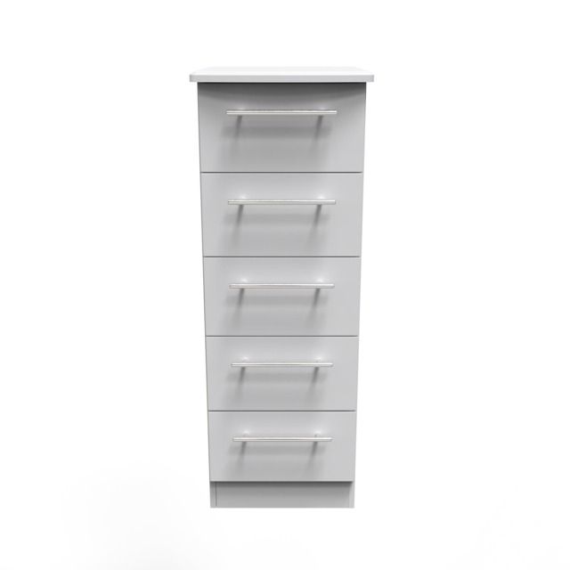 Carlton 5 Drawer Tall Bedside Cabinet in Grey Matt (Ready Assembled) Grey Grey Matt