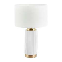 White Textured Ceramic and Gold Metal Table Lamp