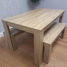 Dining Table and 2 Benches Oak Effect Table With 2 Benches Dining Room Furniture Brown