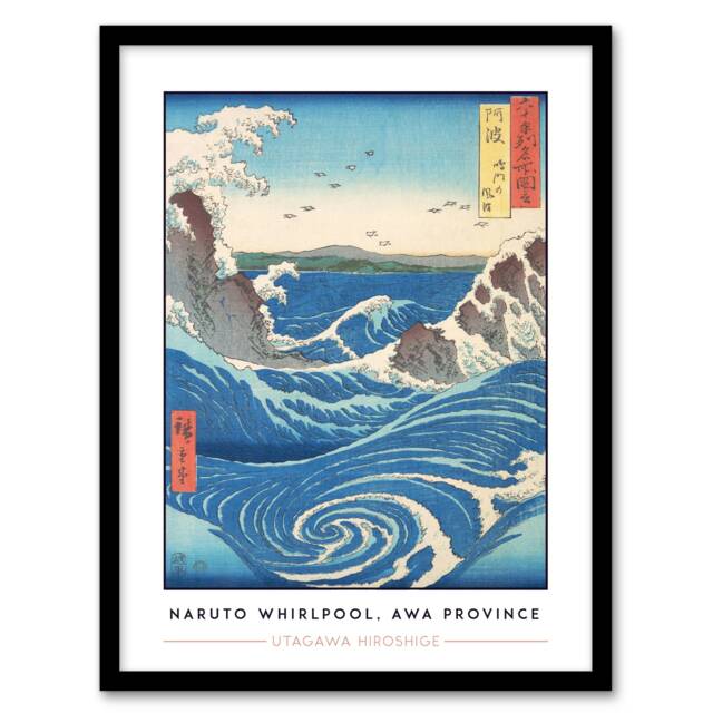 Utagawa Hiroshige Naruto Whirlpool Awa Province Framed Wall Art Print A4 Blue