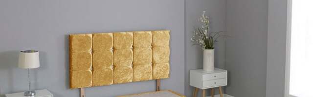 "Crushed Velvet Gold Cube Headboard Gold 5FT King 26""inch Headboard"