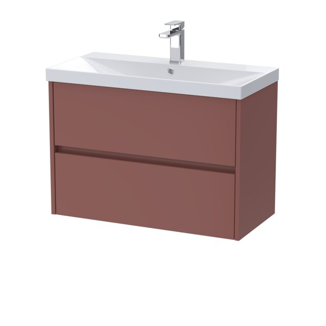 Balterley Chartley Contemporary Wall Hung 2 Drawer Vanity Basin Unit, Thin-Edge Basin, 800mm, Smoked Red